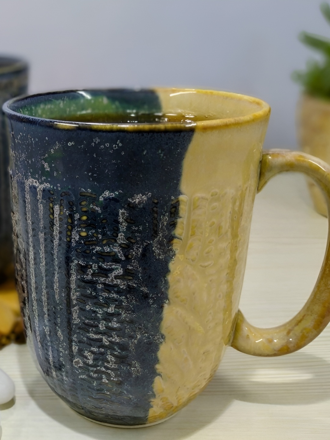 

Kittens Navy Blue & Mustard 2 Pieces Textured Ceramic Glossy Mugs 375ml