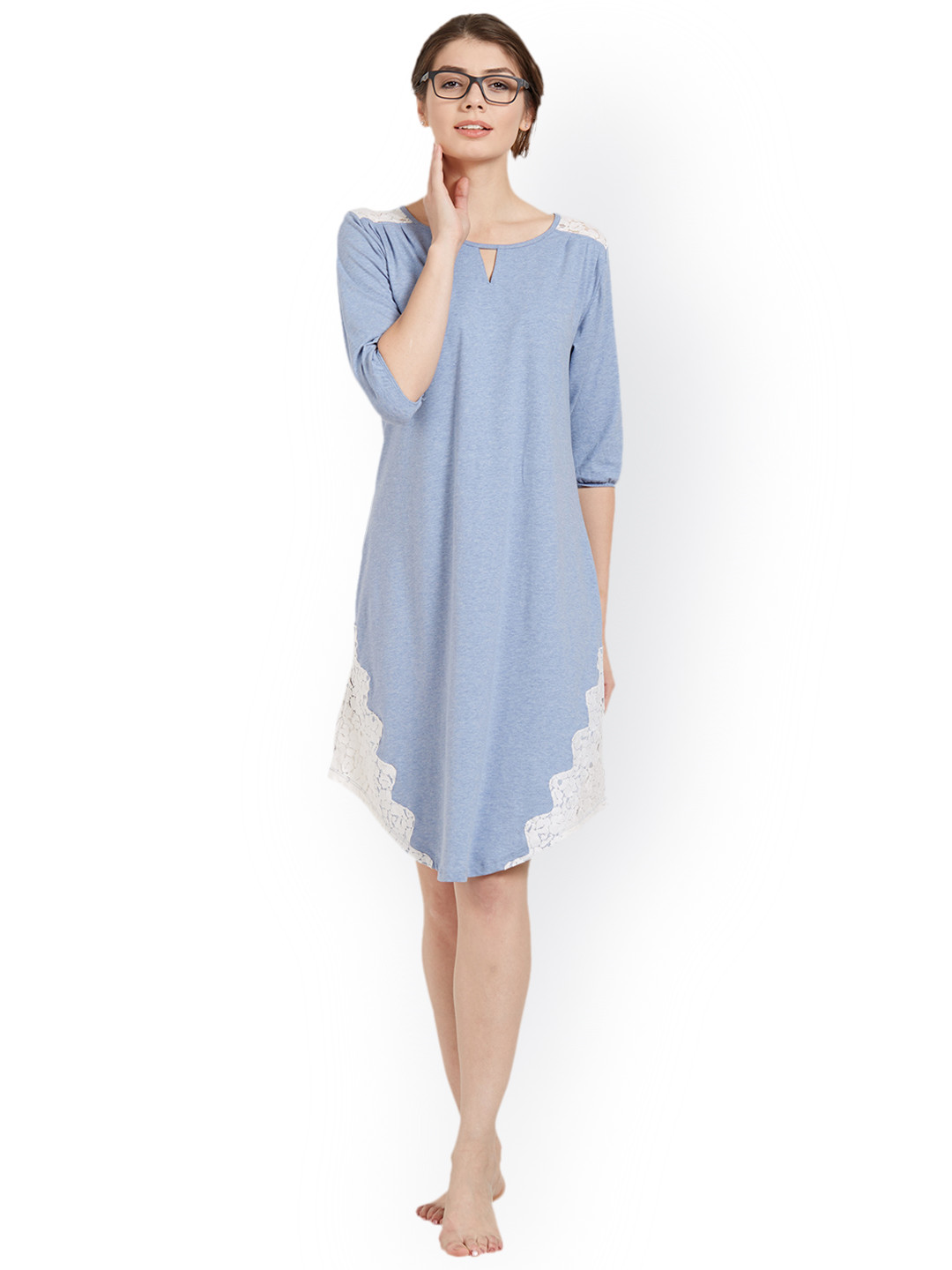 

Soie Blue Self-Design Nightdress