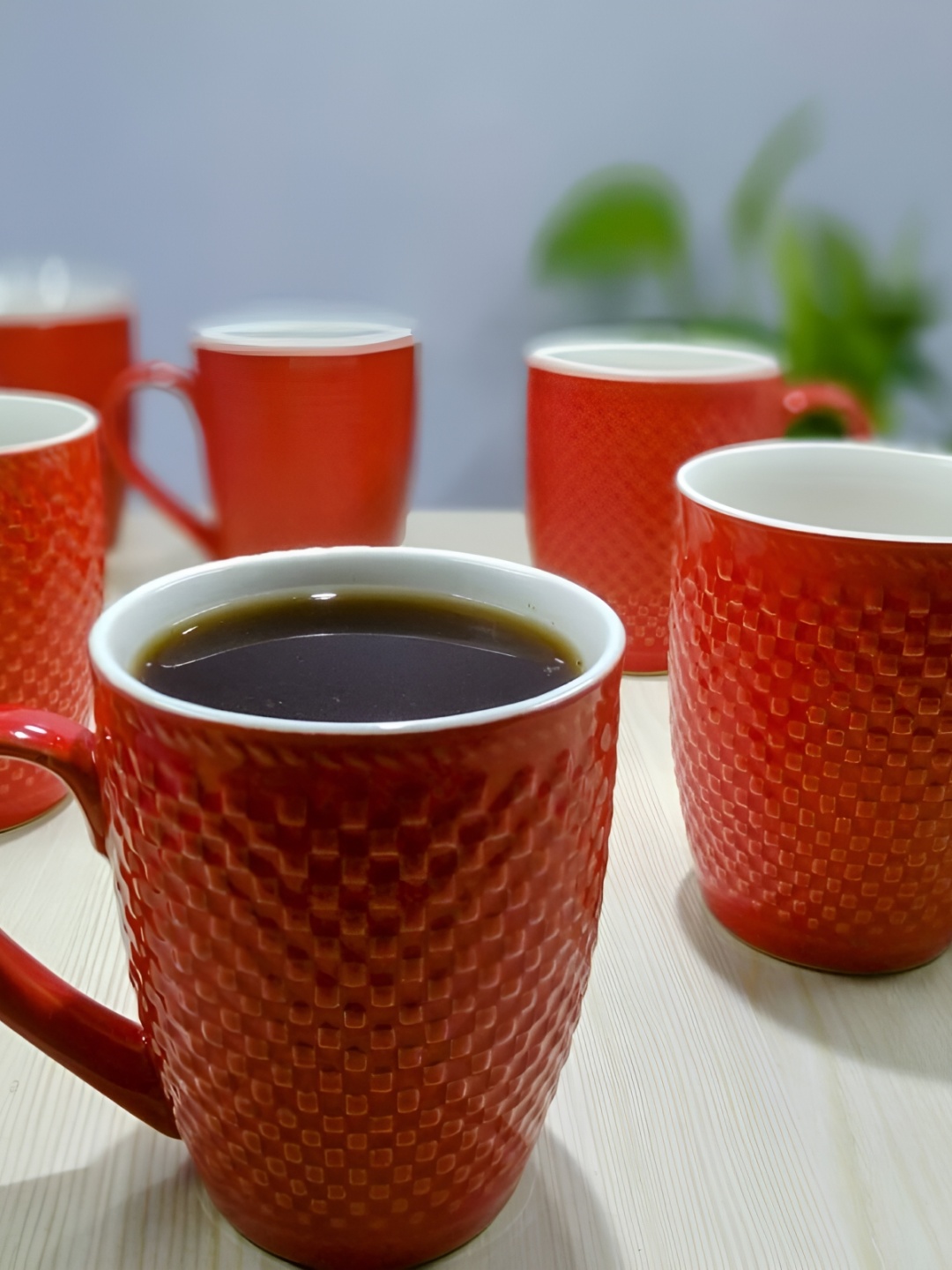 

Kittens Red 6 Pieces Handcrafted and Hand Painted Textured Ceramic Glossy Cups and Mugs