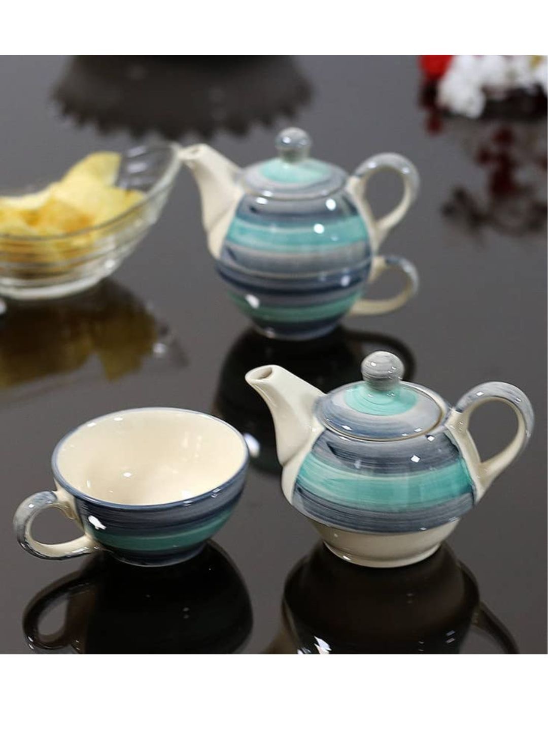 

Kittens Teal & Grey 2 pc Ceramic Glossy Kettle Set, Off white