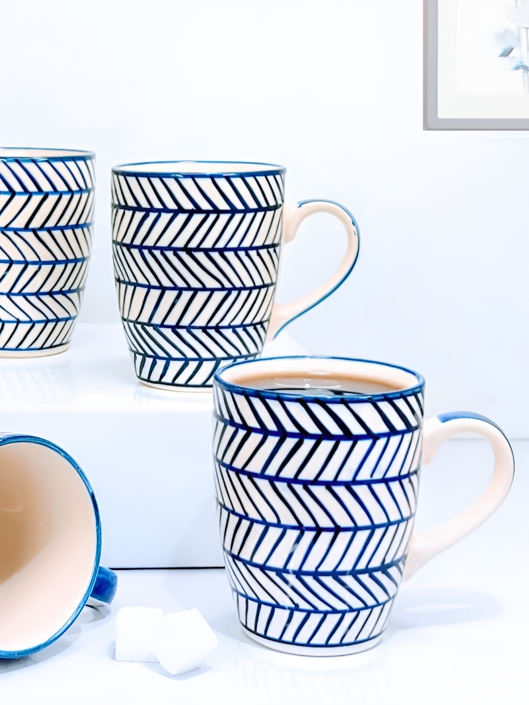 

Kittens White & Blue 4 Pieces Printed Ceramic Glossy Mugs 275ml