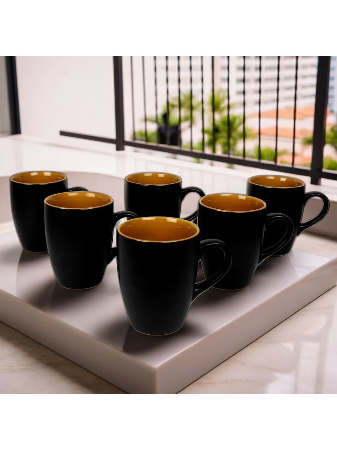 

Kittens Black & Mustard 6 Pieces Ceramic Glossy Mugs 275ml