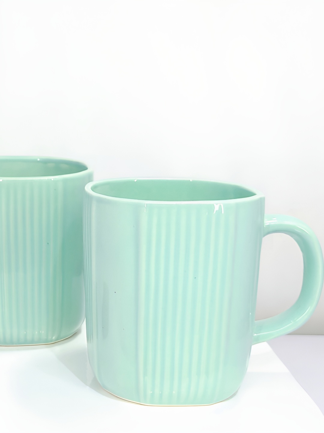 

Kittens Green 2 Pieces Handcrafted and Hand Painted Solid Ceramic Glossy Cups and Mugs