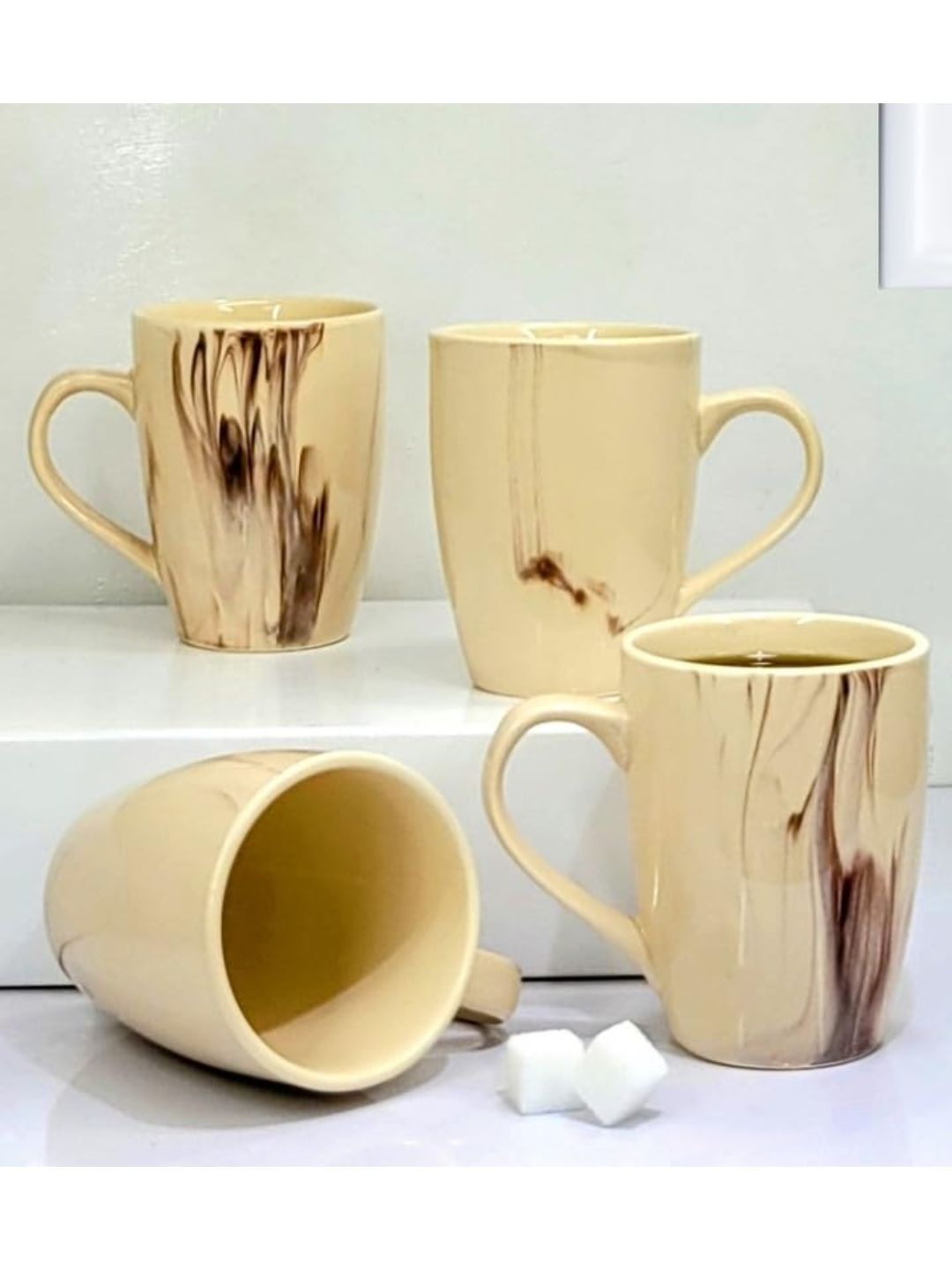 

Kittens Beige 4 Pieces Handcrafted and Hand Painted Solid Ceramic Glossy Cups and Mugs, Brown