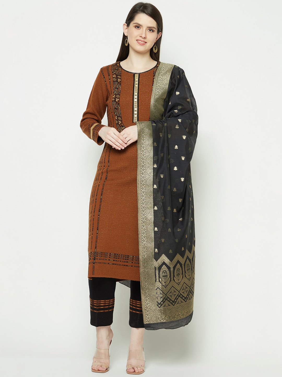 

Knitstudio Paisley Printed Kurta & Trousers With Dupatta, Rust