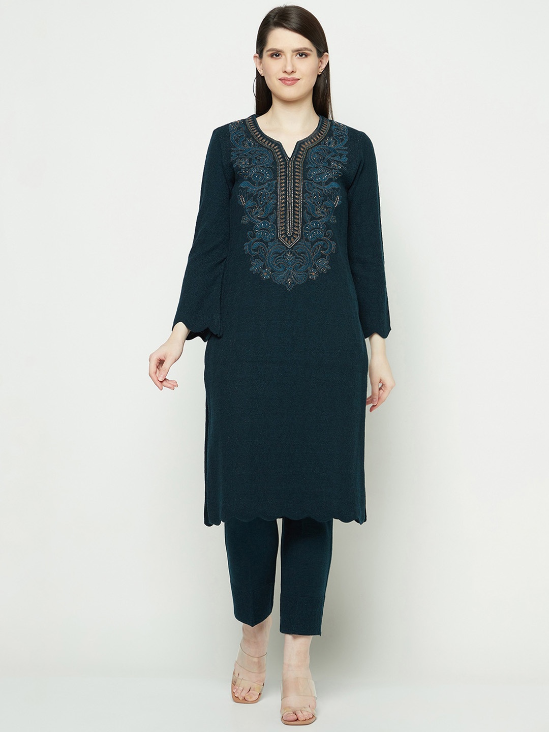 

Knitstudio Paisley Yoke Design Kurta with Trousers, Teal