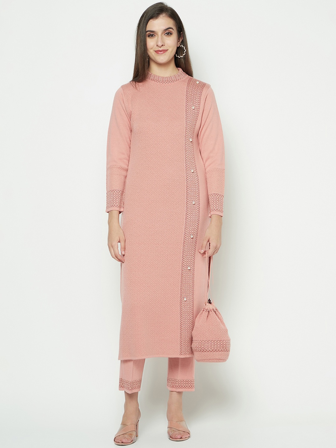 

Knitstudio Self Design Kurta with Trousers, Pink