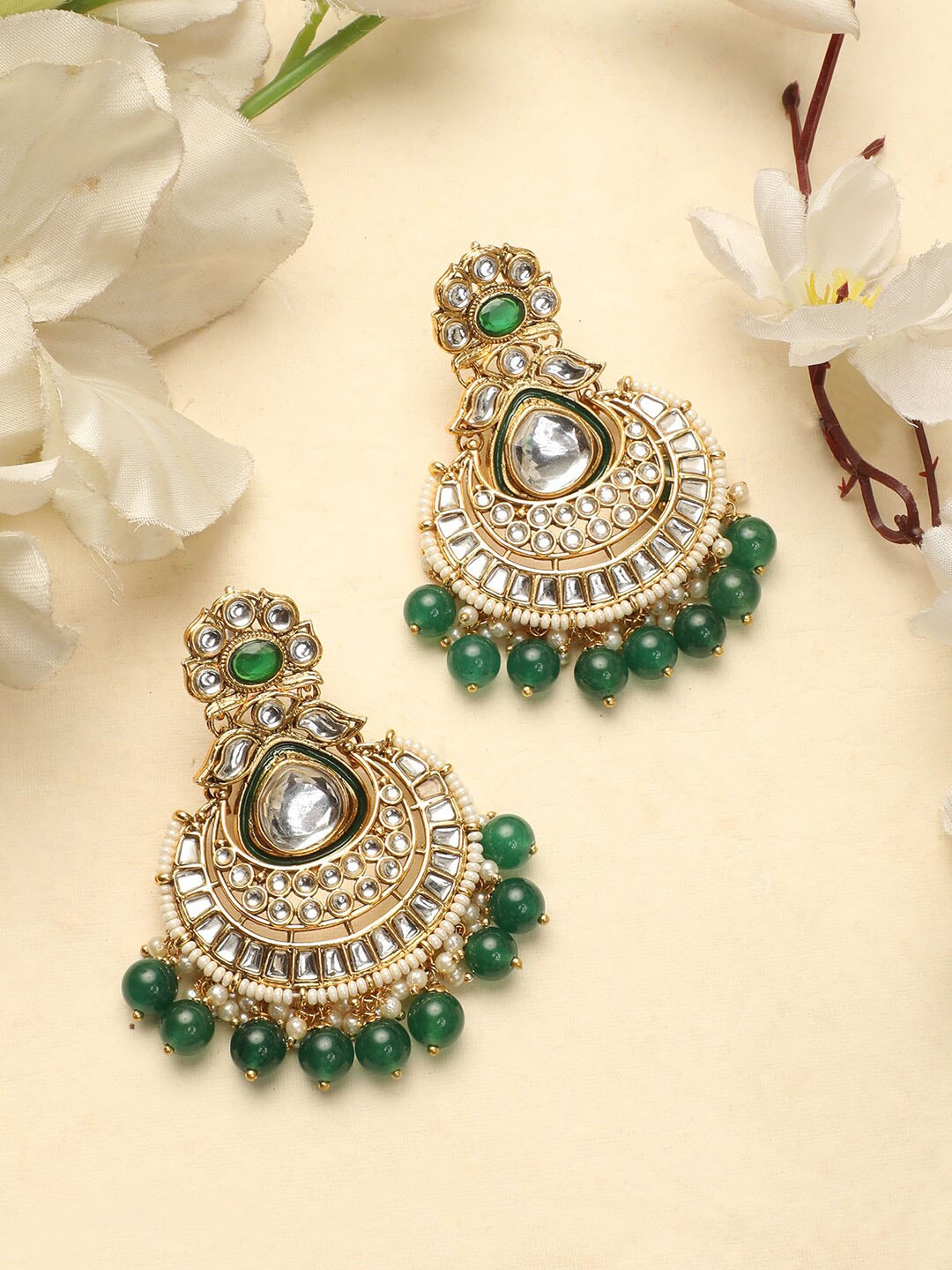 

ANIKAS CREATION Gold-Plated Kundan Chandbalis Earrings