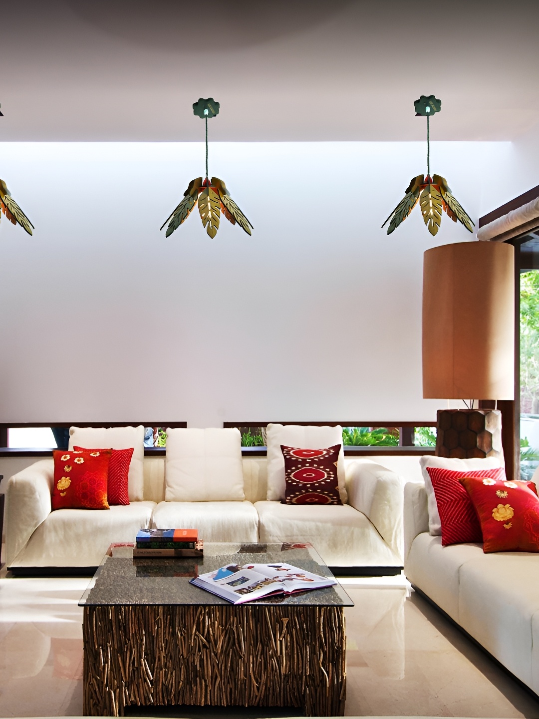 

US DZIRE Brown Textured Traditional Wooden Ceiling Lamp