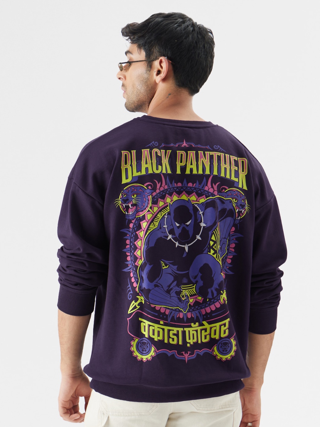 

The Souled Store Black Panther Printed Round Neck Pullover, Purple