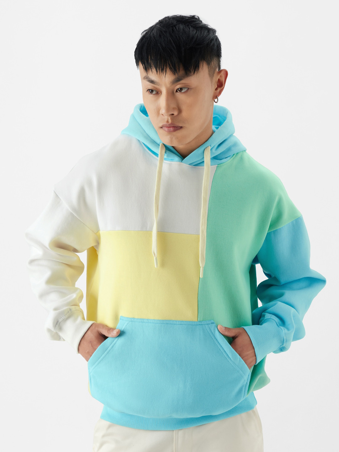 

The Souled Store Colourblocked Hooded Oversized Pullover, White