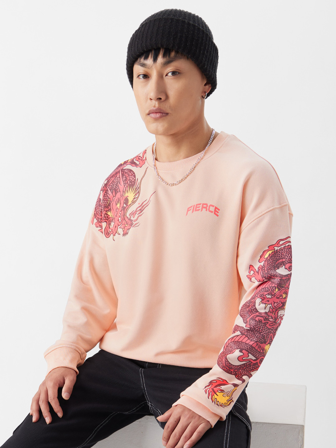 

The Souled Store Fiery Dragon Printed Sweatshirt, Pink