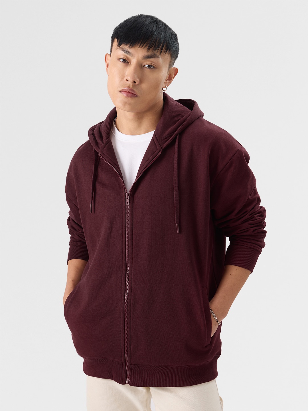 

The Souled Store Hooded Front Open Sweatshirt, Burgundy