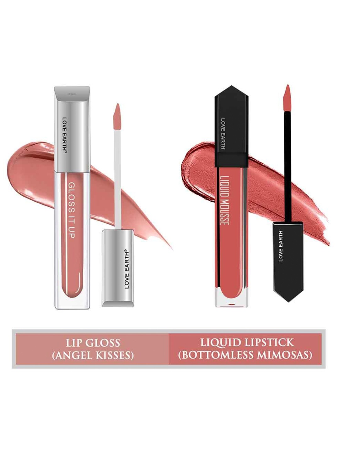 

LOVE EARTH 2-Pcs Mousse Lipstick & Gloss It Up Lip Gloss -Bottomless Mimosas-Angle Kisses, Peach