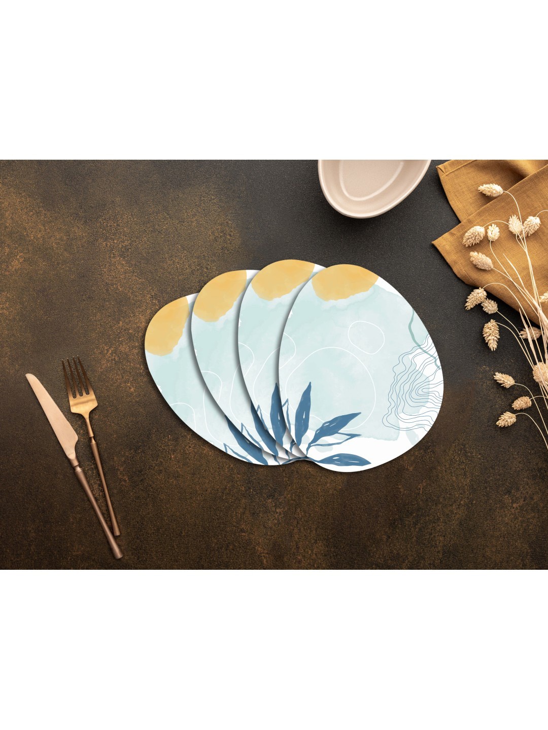

SPACE OF JOY Spiral Charm Blue 4 Pieces Printed Egg Shape Anti Slip Table Placemats