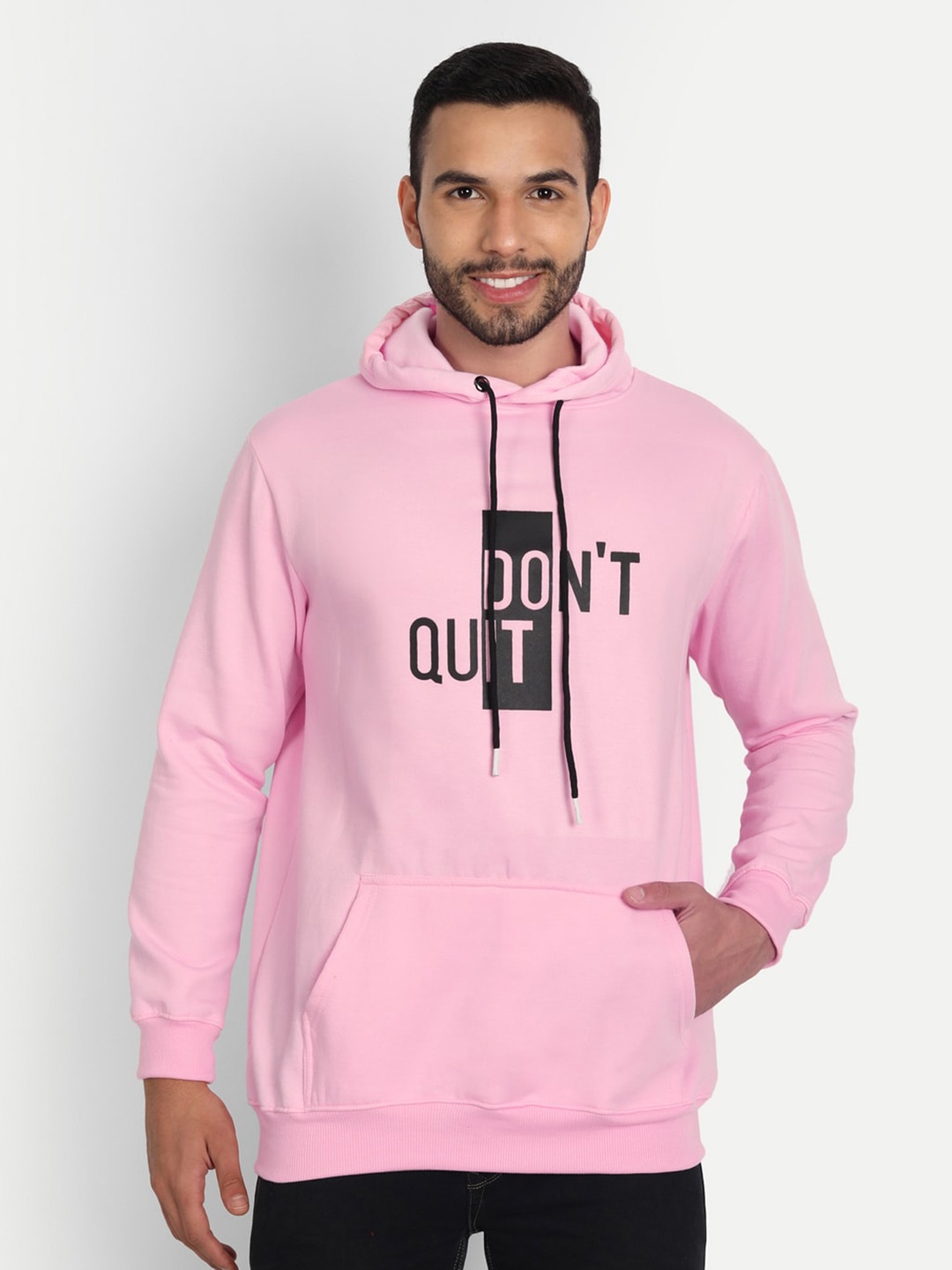 

ABSOLUTE DEFENSE Typography Printed Hooded Fleece Sweatshirt, Pink