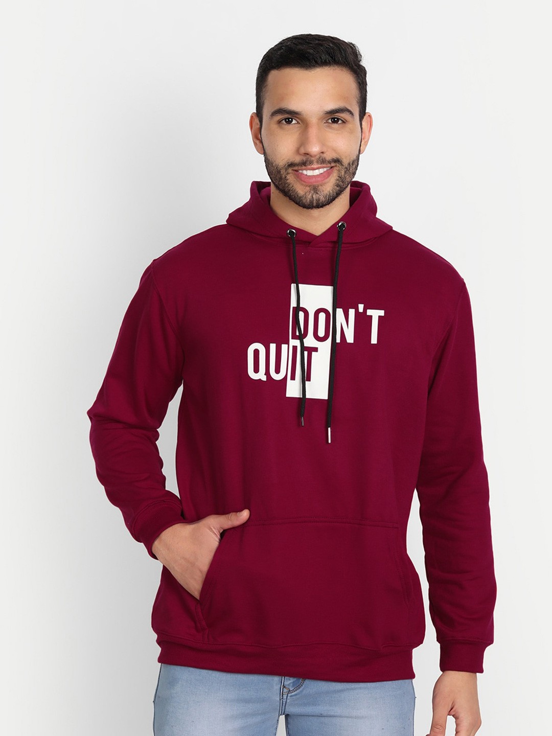 

ABSOLUTE DEFENSE Printed Pure Cotton Hooded Pullover Sweatshirt, Maroon