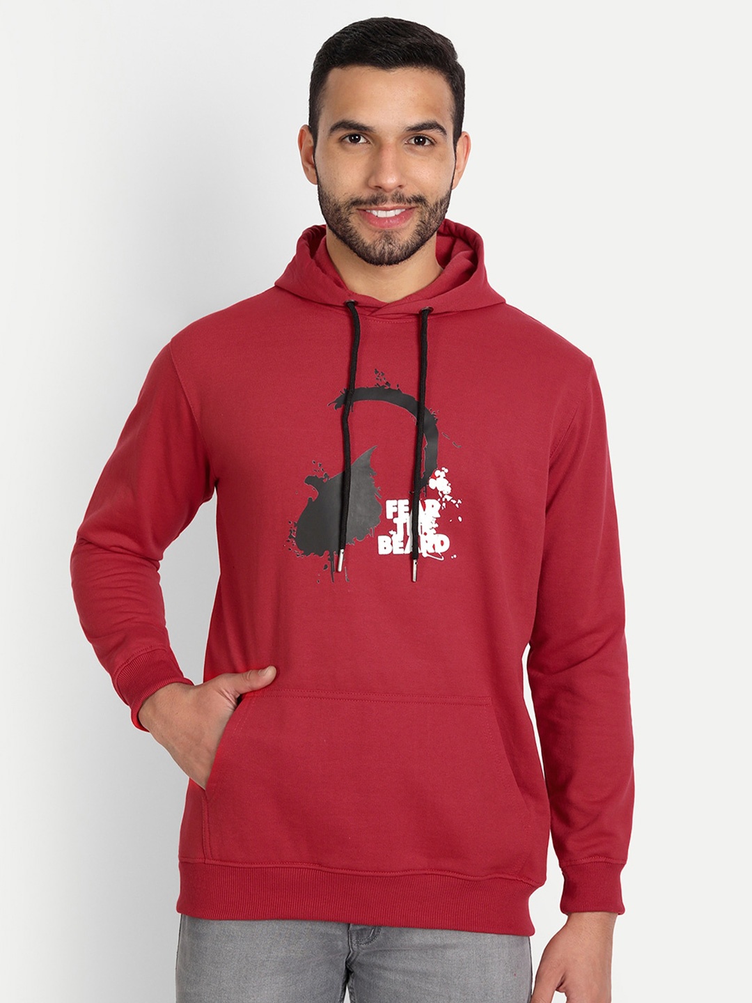 

ABSOLUTE DEFENSE Typography Printed Hooded Fleece Sweatshirt, Red