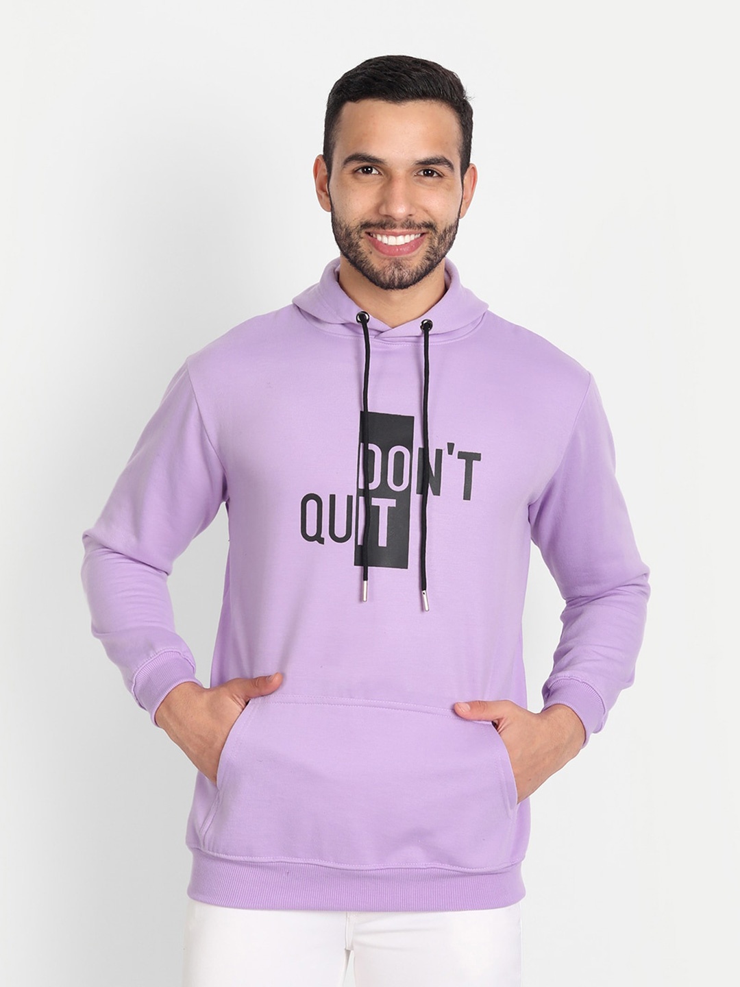 

ABSOLUTE DEFENSE Typography Printed Hooded Fleece Sweatshirt, Lavender