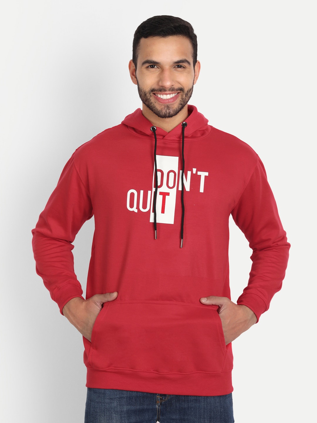 

ABSOLUTE DEFENSE Printed Pure Cotton Hooded Pullover Sweatshirt, Red