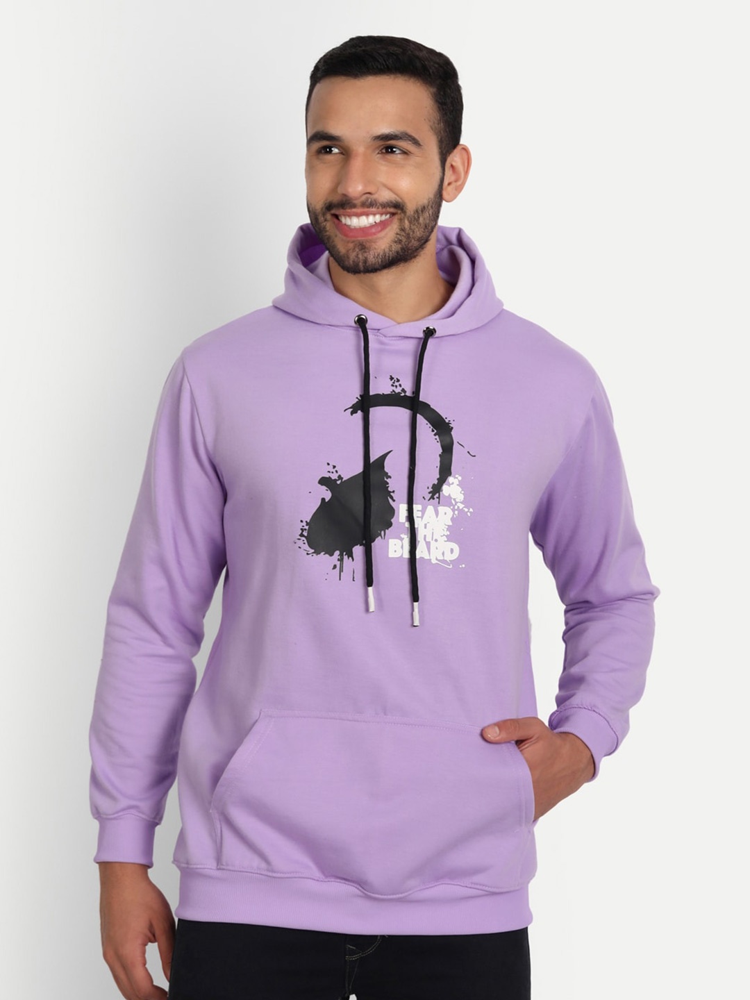 

ABSOLUTE DEFENSE Typography Printed Hooded Fleece Sweatshirt, Lavender