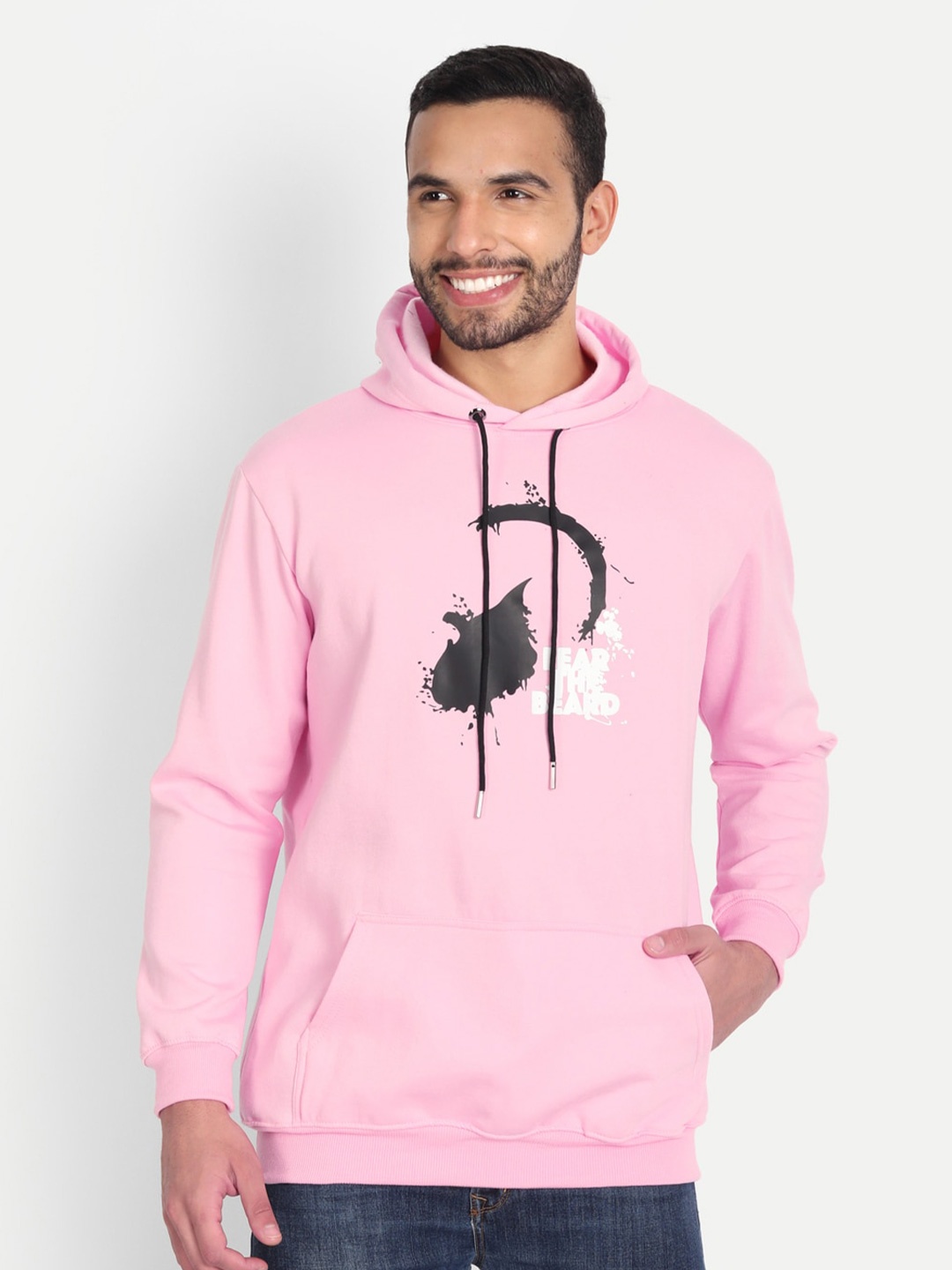 

ABSOLUTE DEFENSE Printed Pure Cotton Hooded Pullover Sweatshirt, Pink