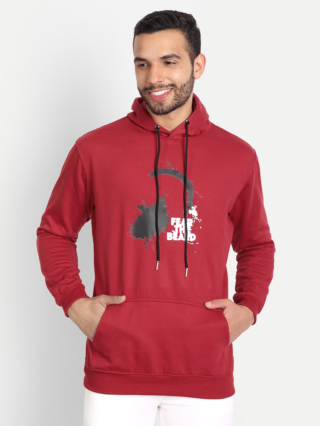 

ABSOLUTE DEFENSE Typography Printed Hooded Fleece Sweatshirt, Red