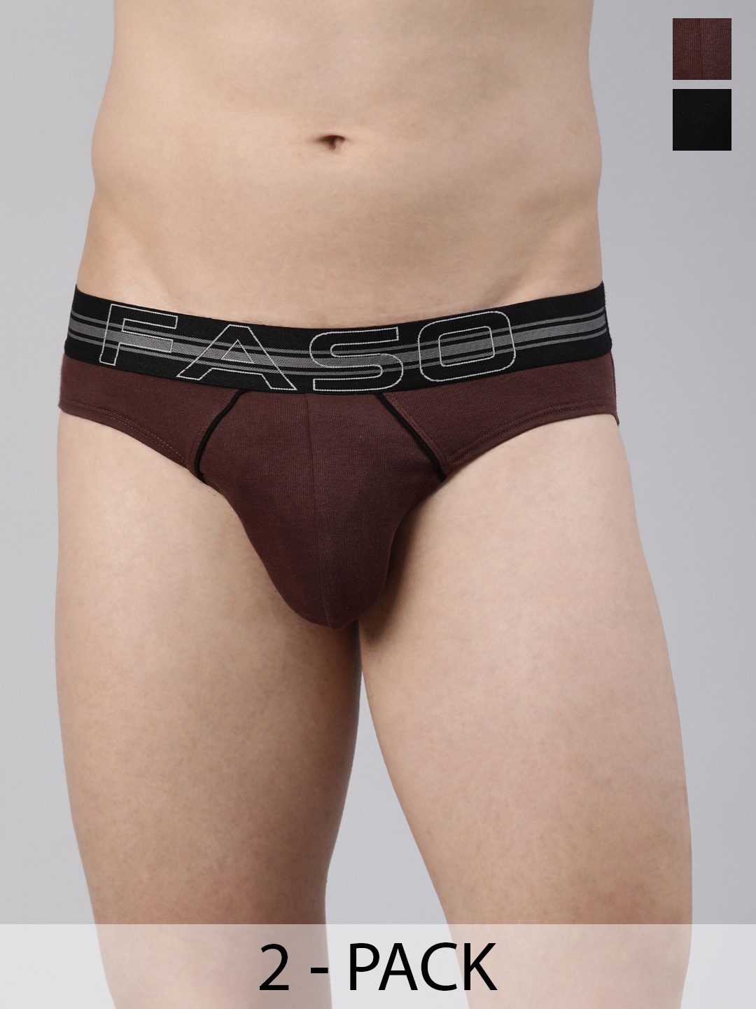 

FASO Pack Of 2 Label Free Cotton Basic Briefs FA1503-SQ-PO2-DBROWN-BLACK, Brown