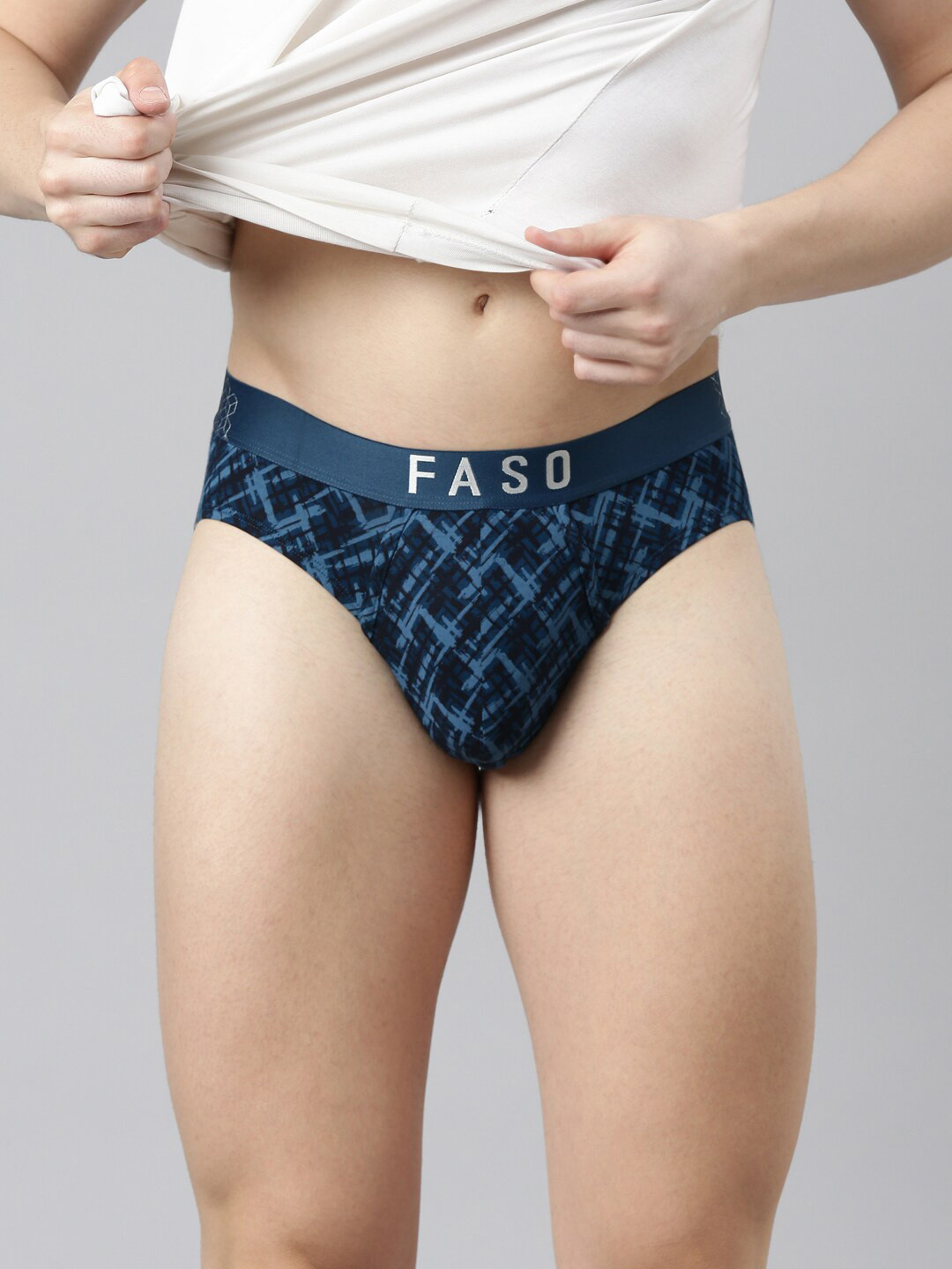 

FASO Abstract Printed Cotton Basic Briefs FS3004-SQ-POSEIDONBLUE, Blue
