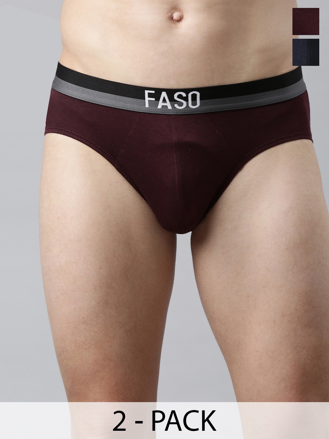 

FASO Pack Of 2 Mid-Rise Cotton Basic Briefs K203-SQ-PO2-BLUENIGHTS-PURPLE, Maroon