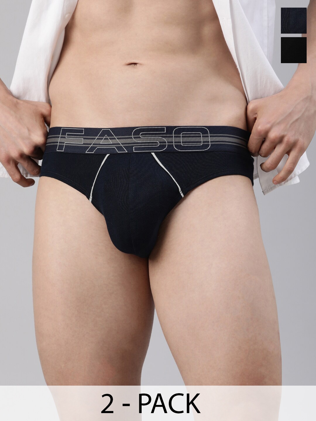 

FASO Pack Of 2 Mid-Rise Cotton Basic Briefs FA1503-SQ-PO2-BLACK-NAVY