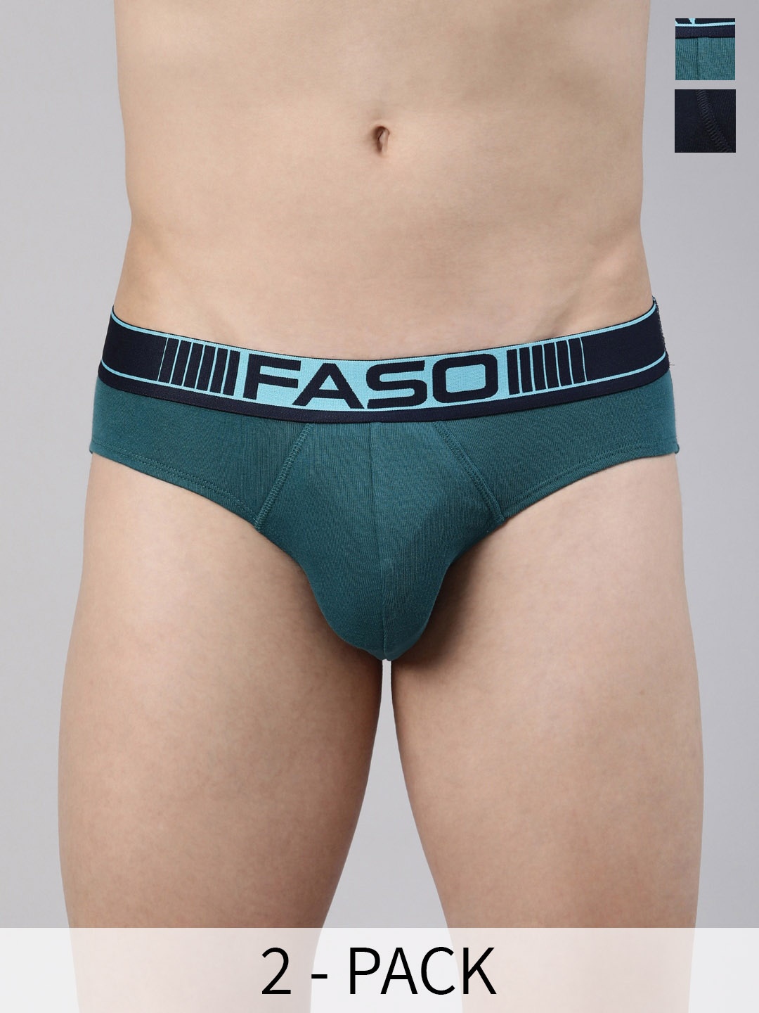 

FASO Pack Of 2 Mid-Rise Cotton Basic Briefs FA1501-SQ-PO2-NAVY-CHESABLU, Green