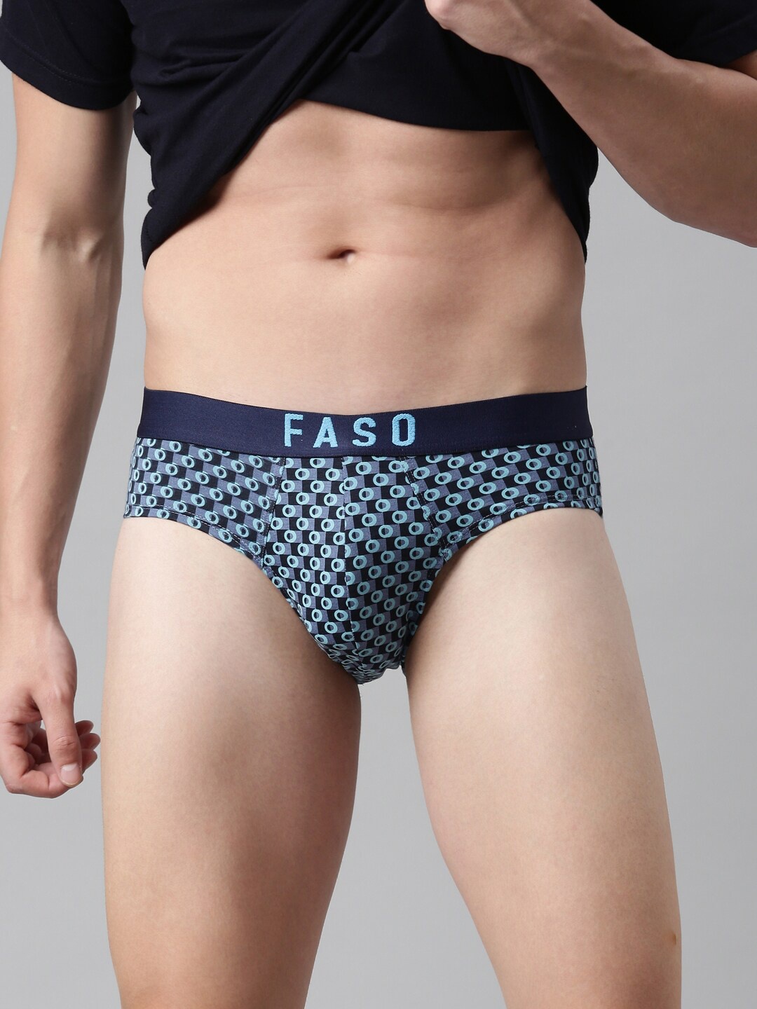 

FASO Abstract Printed Organic Cotton Basic Briefs FS2004-SQ-DENIMMARL, Blue
