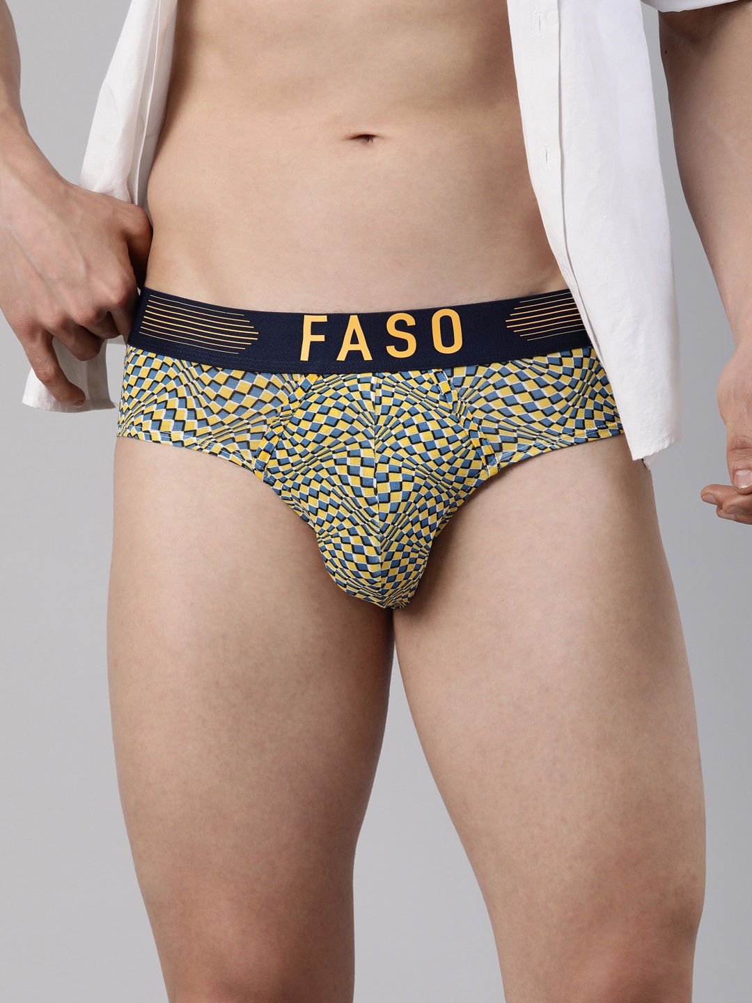 

FASO Illusion Printed Mid-Rise Basic Briefs FT7001-SQ-WHITE, Yellow