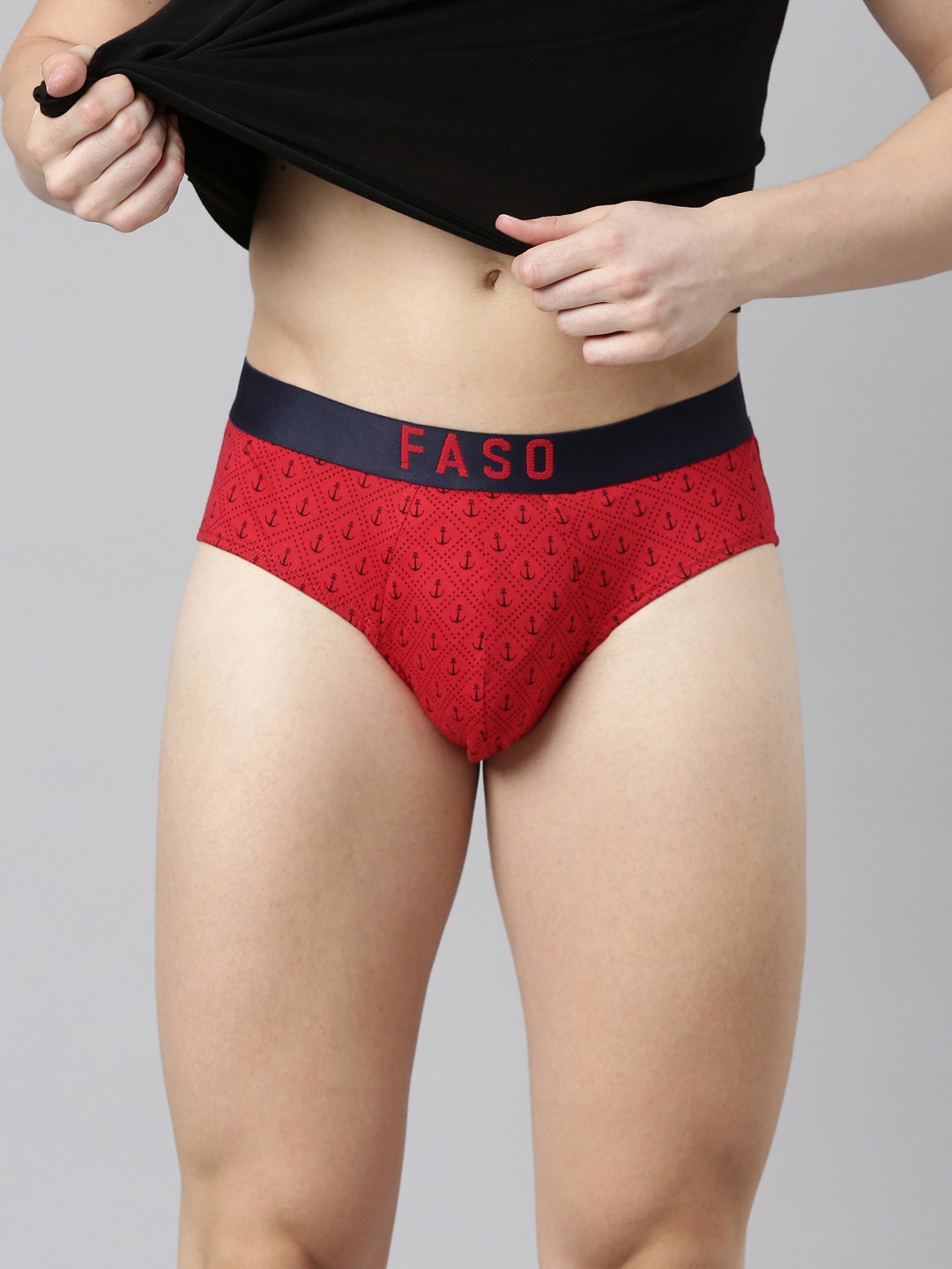 

FASO Printed Mid-Rise Cotton Basic Briefs FS2004-SQ-RACINGRED, Red