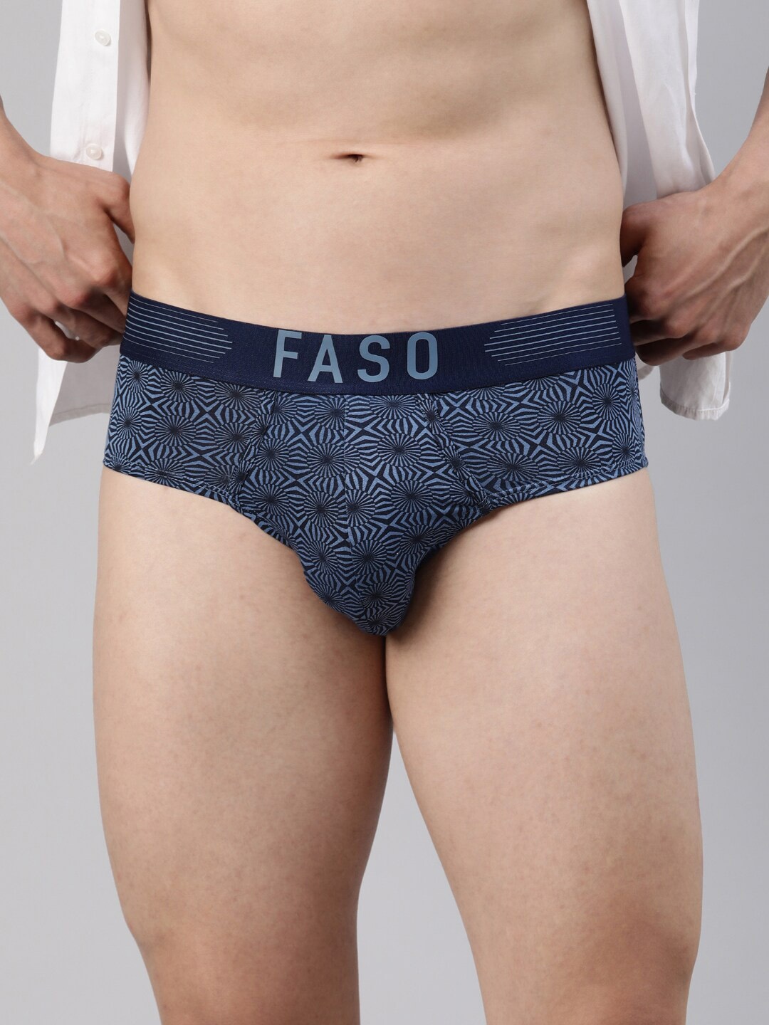 

FASO Abstract Printed Modal Basic Briefs FT7001-SQ-RIVERSIDE, Navy blue