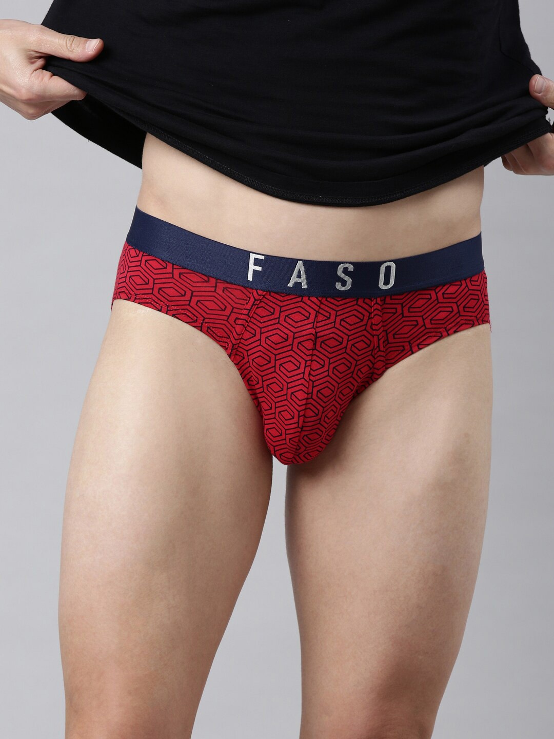 

FASO Abstract Printed Organic Cotton Mid-Rise Brief, Red