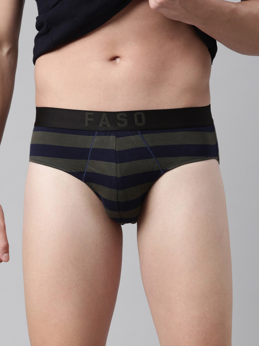 

FASO Striped Organic Cotton Basic Briefs FS2003-SQ-DEEPOLIVE, Olive