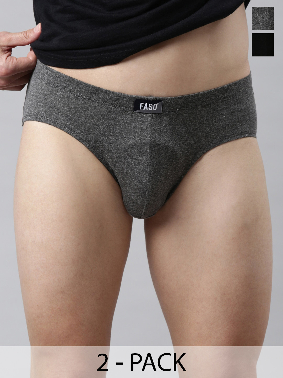 

FASO Pack Of 2 Mid-Rise Cotton Basic Briefs K201-SQ-PO2-BLACK-CHARCAOLMEL