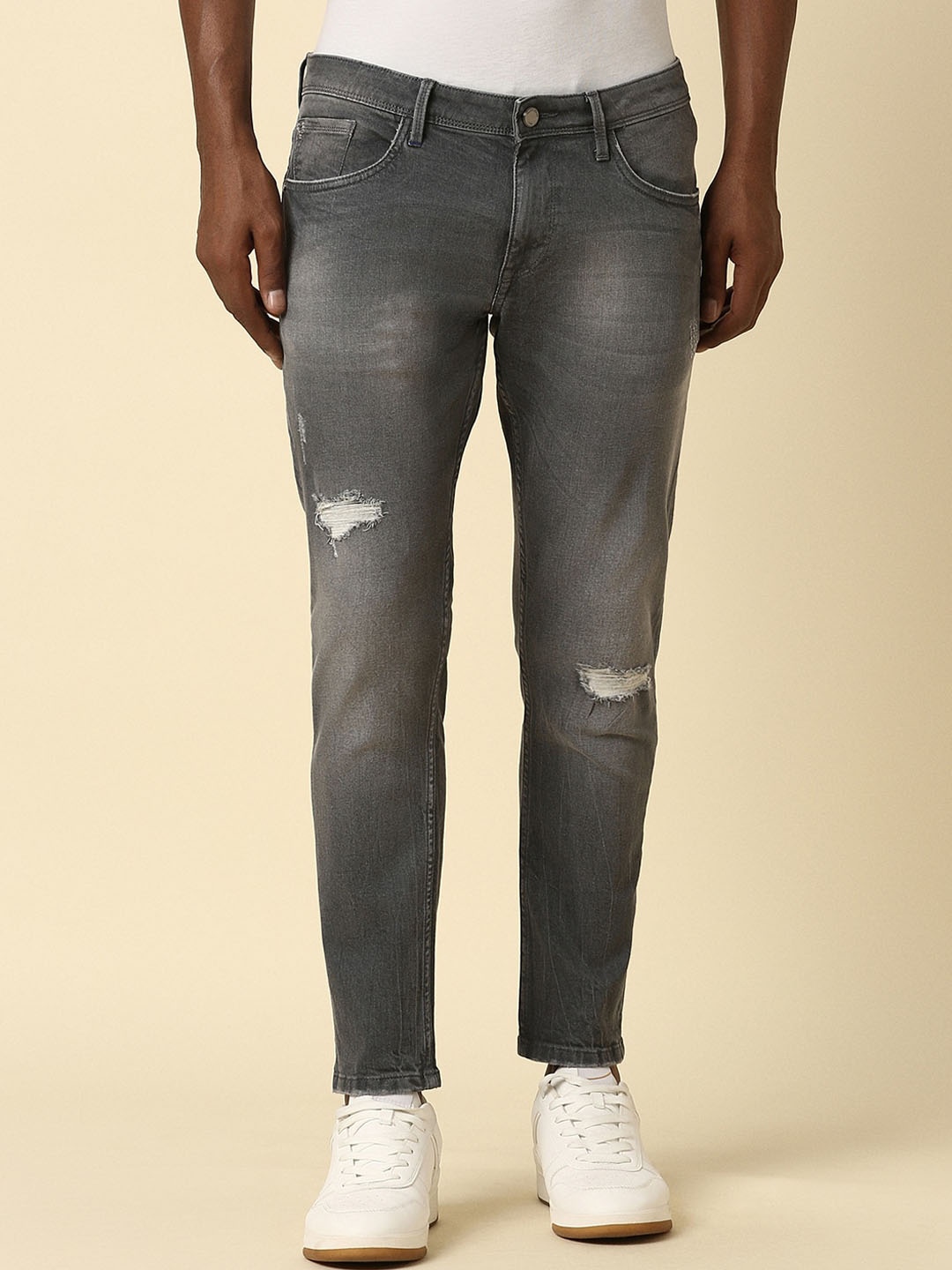

Allen Solly Men Slim Fit Low Distress Heavy Fade Jeans, Grey