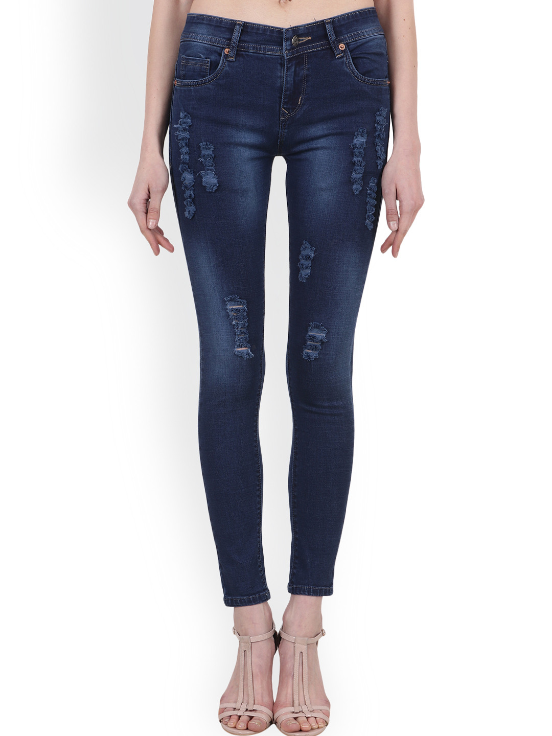 

SCORPIUS Women Blue Slim Fit Low-Rise Mildly Distressed Stretchable Jeans
