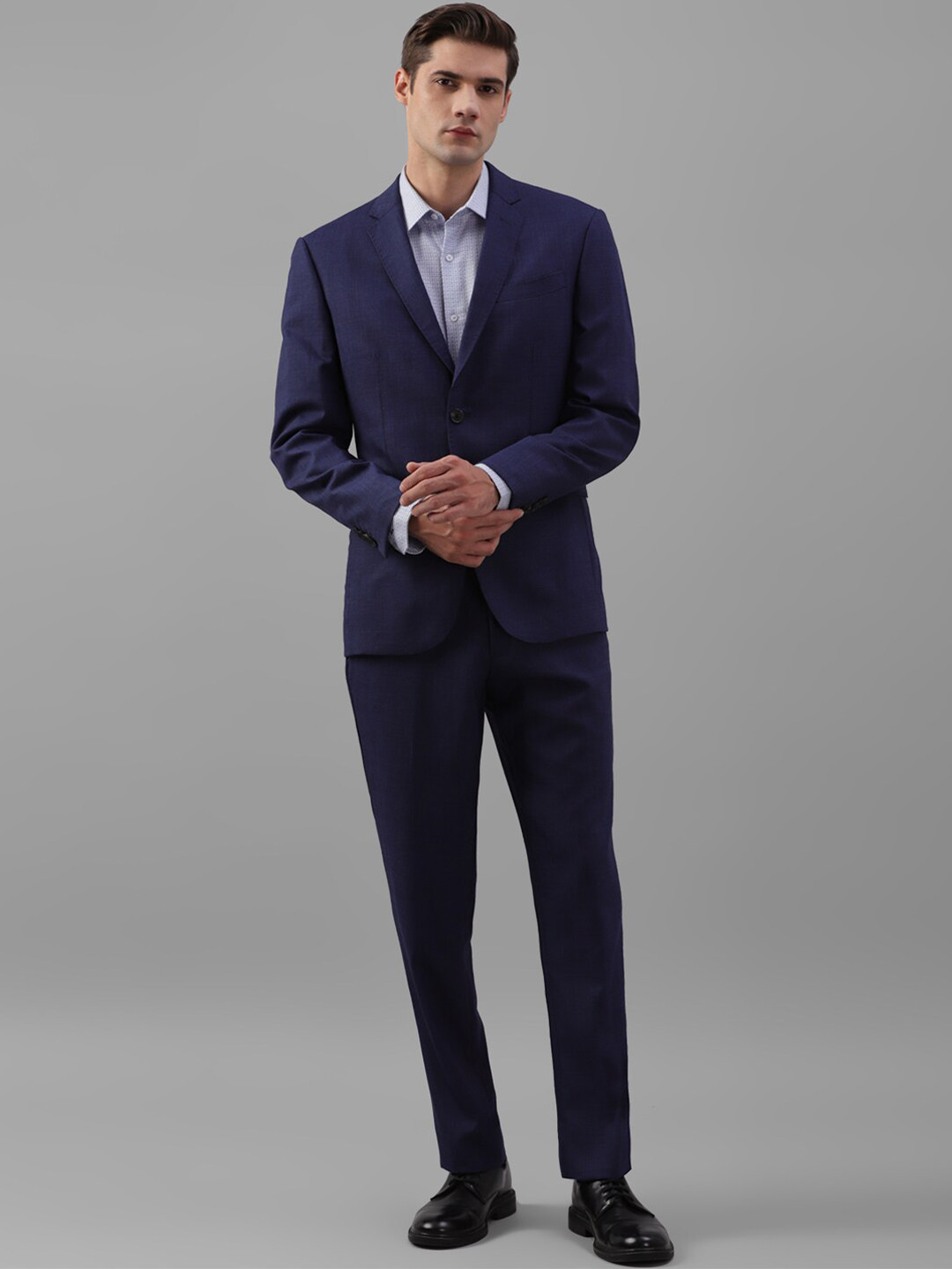 

Luxure by Louis Philippe 2-Piece Single-Breasted Slim Fit Textured Woollen Formal Suit, Navy blue