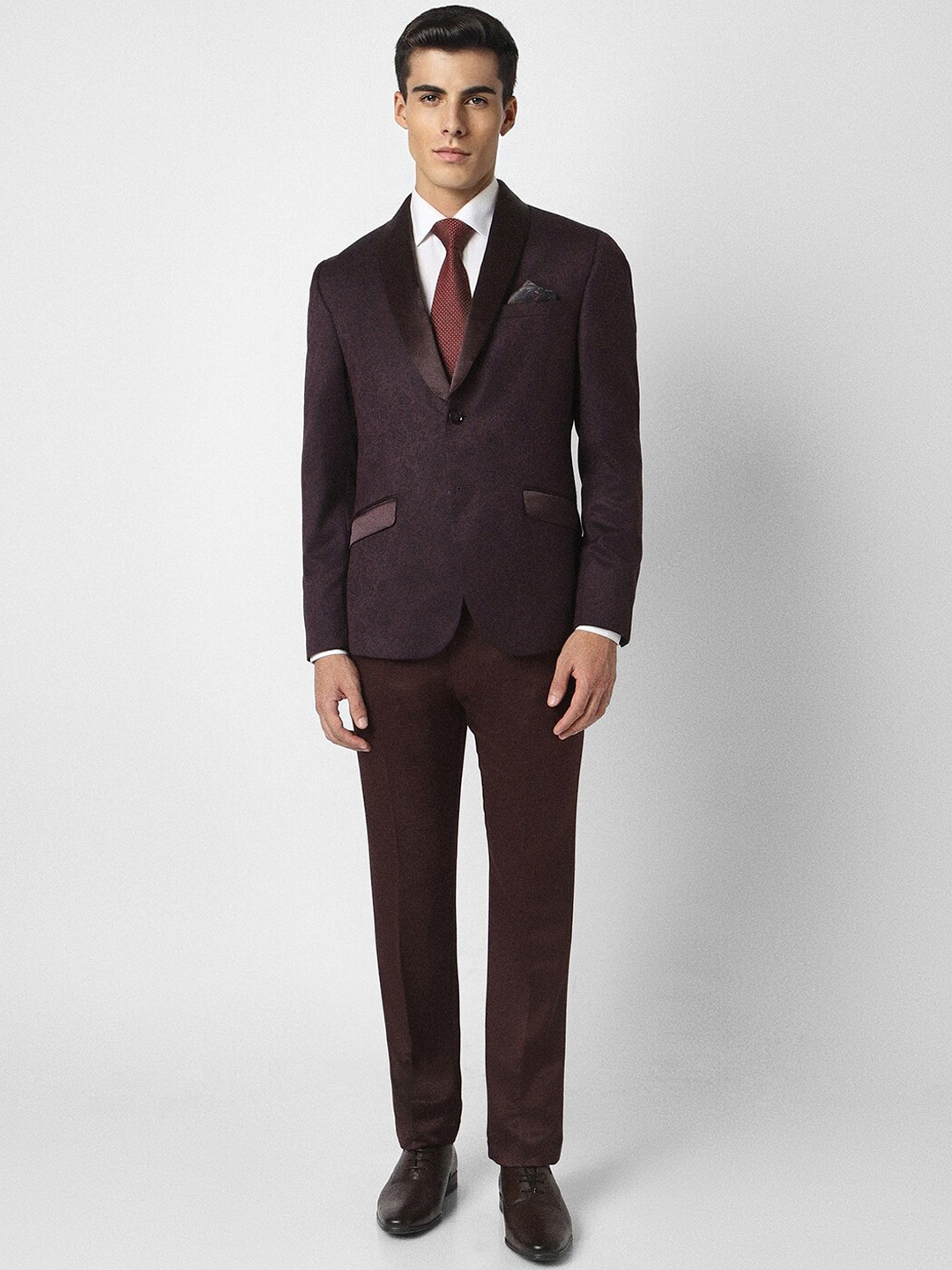 

V Dot Men Two Piece Printed Single-Breasted Skinny Fit Partywear Suit, Maroon