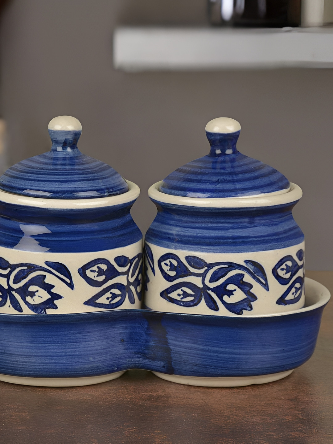 

Your Local Store Blue 2 Pieces Ceramic Dishwasher Safe Spice Box with Tray 200ml each