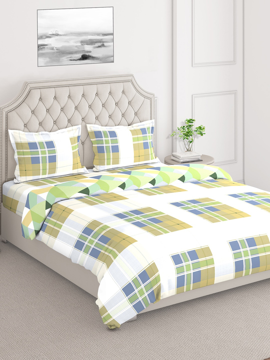 

Layers Brown & Blue Checked Pure Cotton 144 TC Double Queen Bedding Set