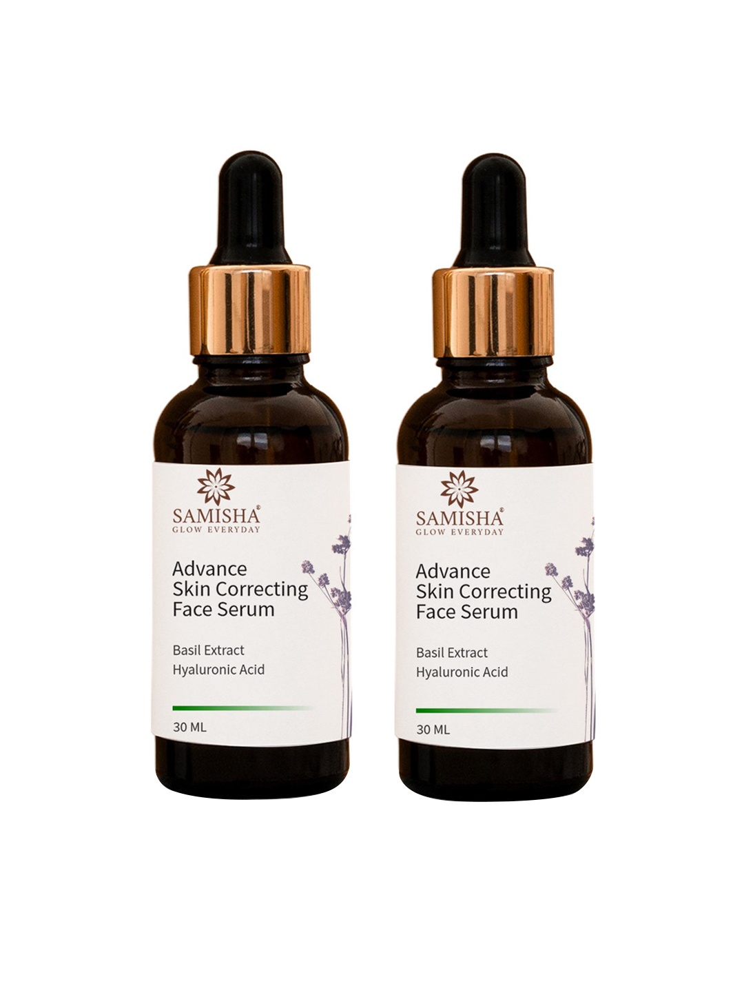 

SAMISHA Set of 2 Basil & Hyaluronic Acid Advance Skin Correcting Face Serum - 30ml Each, Black