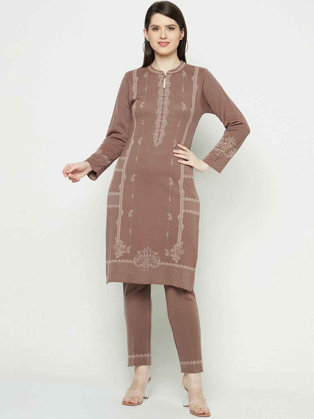 

Knitstudio Ethnic Motifs Printed Regular Knitted Kurta With Trousers, Pink