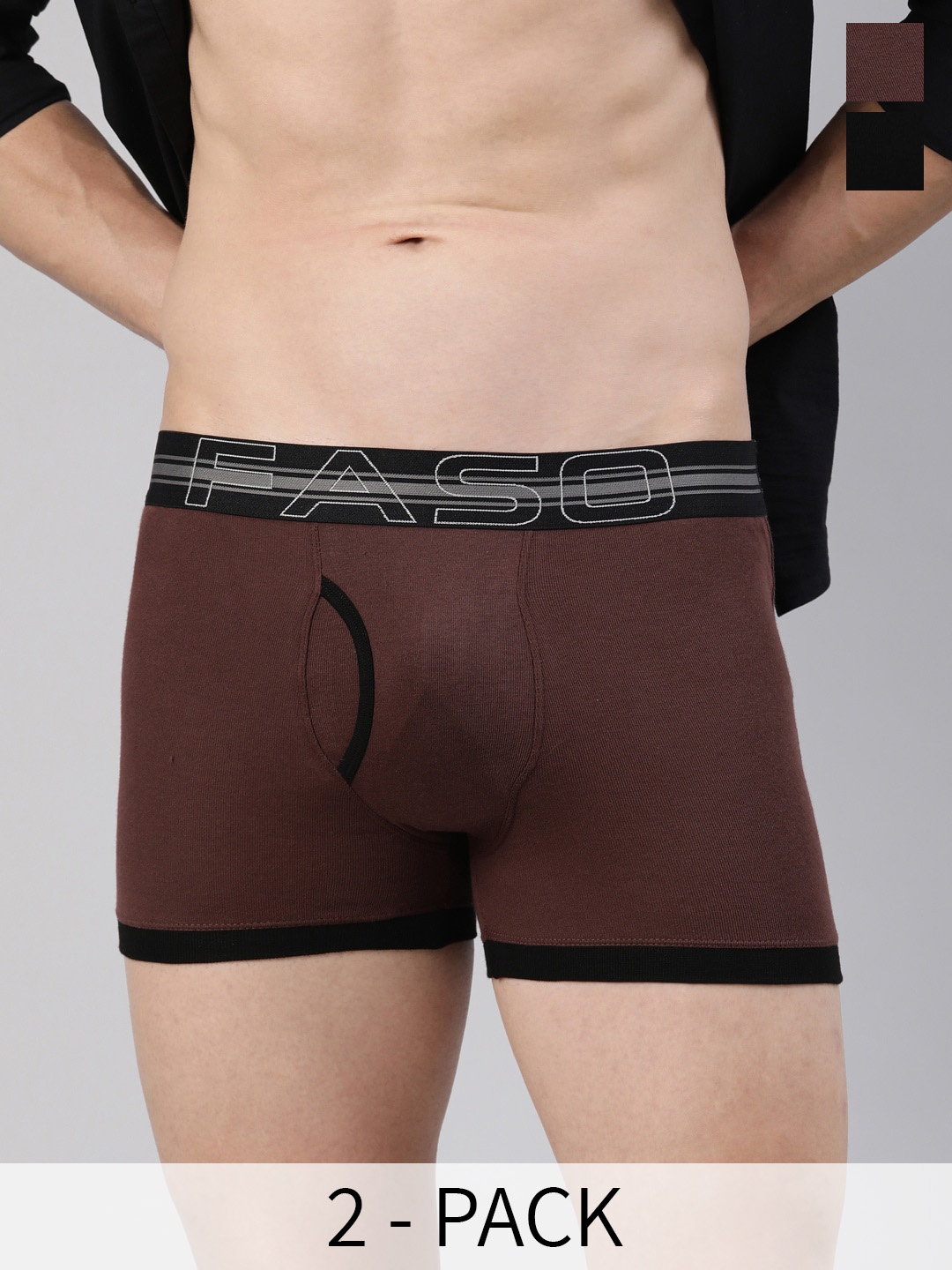 

FASO Pack Of 2 Mid Rise Comfortable Label Free Cotton Trunks FA1504-SQ, Brown