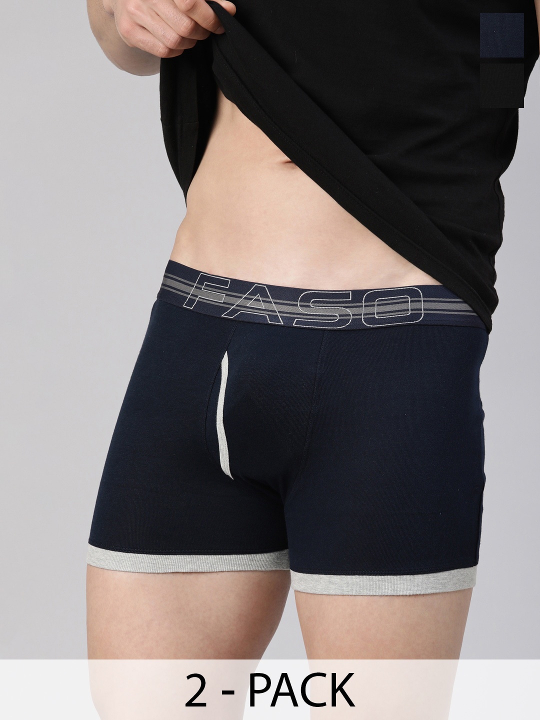 

FASO Pack Of 2 Mid Rise Comfortable Label Free Cotton Trunks FA1504-SQ-BLACK-NAVY