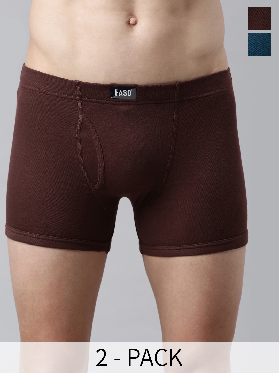 

FASO Pack Of 2 Mid Rise Cotton Trunks K202-SQ-PO2-DEEPBROWN-INKBLUE, Blue